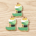 Macro detail of St. Patrick's Day boot charms with green clover and gold coins - 10 Pieces Pack / Shoe