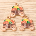 Detailed macro view of three colorful alloy enamel vegetable truck charms for DIY jewelry making - Pumpkin Carriage / 10 Pieces Pack