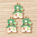 Detailed macro view of St. Patrick's Day gnome charms with clover and heart motifs - 10 Pieces Pack / Bearded Hat Gnome