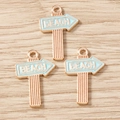 Détails de pendentifs en forme de panneau de plage bleu clair avec bordure or rose - Lot de 10 / Panneau de signalisation