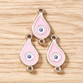 Rosa Emaille Tropfen-Anhänger mit Bösem Blick Motiv und silbernen Ösen für DIY-Schmuck - 10 Stück/Packung / Silberrosa