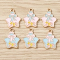 Détails de breloques en émail en forme d'étoile avec nœuds pour bijoux faits à la main - Lot de 10 / Étoile Multicolore