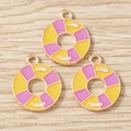 Macro view of lifesaver shaped enamel charms for jewelry making with pink yellow stripes - 10 Pieces Pack / Swimming Ring