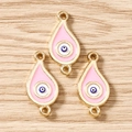 Detaillierte Ansicht von rosa Emaille-Böse-Augen-Anhängern mit Goldrand für DIY-Schmuck - 10 Stück/Packung / Gold Rosa