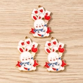 Trois breloques lapin mignonnes plaquées or avec détails colorés de cartes poker - Lot de 10 / Lapin De Poker