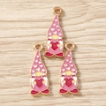 Detailed close-up of three pink enamel gnome charms for DIY jewelry and necklaces - 10 Pieces Pack / Rose Red