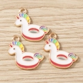 Three-piece set of cartoon unicorn alloy charms with rainbow oil drip and gold plating - 10 Pieces Pack / Unicorn Swim Ring