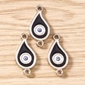 Drei Teardrop Evil Eye Anhänger aus Silberlegierung und blauer Emaille für DIY Schmuck - 10 Stück / Silberschwarz