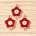 Λεπτομέρεια από κόκκινα evil eye μενταγιόν σε σχήμα λουλουδιού με δύο κρίκους DIY - Χρυσό Κόκκινο