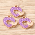 Trois pendentifs coeur en émail violet avec points dorés pour création bijoux DIY - Lot de 10 / Violet