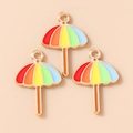 Trois breloques parapluie arc-en-ciel avec cadre doré et émail pour bijoux DIY - Lot de 10 / Parasol