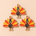 Three colorful enamel turkey charms for DIY Thanksgiving jewelry making projects - Orange Yellow Turkey / 10 Pieces Pack