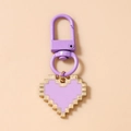 Purple mosaic heart keychain with pixel design, golden metal edges and a purple keyring - Purple