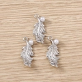 Silver feather pendants with white pearls for DIY jewelry making and accessories - 5 Pieces / Silver
