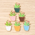 Colorful enamel cactus alloy charms in six colors for DIY jewelry making on wood background - Multicolor