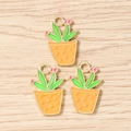 Detail view of gold-plated cactus enamel pendants for DIY jewelry making and crafting - Yellow