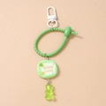 Schattige groene beer sleutelhanger met Good Luck label en siliconen ring voor tassen - Groen Rond Beer