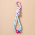 Close-up of woven pastel lanyard with a purple carabiner and star-shaped beads - Blue