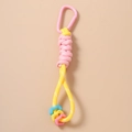 Colorful woven phone strap with pink metal carabiner and three star-shaped charms - Yellow