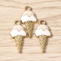 Detailansicht der Emaille-Eiscreme-Anhänger mit goldener Gitterstruktur für DIY-Schmuck - Eiscremeform / Rosa