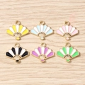Colorful enamel folding fan charms in gold alloy for DIY jewelry and keychain making - 10 Pieces Pack / Multicolor