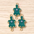 Detail of green turtle charms with evil eye inlay for DIY jewelry making and bracelets - 10 Pieces Pack / Green