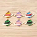 Set of six colorful planet enamel pendants with smiling face designs for DIY jewelry making - 10 Pieces Pack / Multicolor