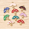 Colorful alloy enamel fan pendants with plum blossom patterns for DIY jewelry making - 10 Pieces Pack / Multicolor