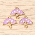 Detail of fan-shaped purple enamel flower pendants for DIY jewelry making accessories - 10 Pieces Pack / Purple