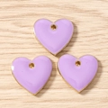 Close-up of lavender enamel heart charms with gold edges for jewelry making DIY - 10 Pieces/Pack (2.0x1.9cm) / Purple