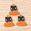Macro detail of three cute black cat bread enamel charms for DIY jewelry making - 10 Pieces Pack / Black