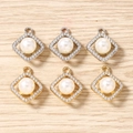 Geometric rhinestone rhombus pendants with pearls for DIY jewelry making in gold and silver - Multicolor