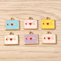 Lot de 6 breloques enveloppes émaillées colorées avec motif de cœur pour bijoux DIY - Lot de 10 / Rose vif