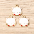 Détails de trois breloques de chat en émail blanc avec pattes rouges pour bijoux DIY - Lot de 10 / Blanc