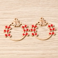 Gros plan sur des pendentifs dorés caractère Fu et pétards rouges pour bijoux DIY - Lot de 10 / Bénédiction Rouge Or Clair
