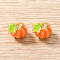 Handmade orange pumpkin charms with green leaves for DIY jewelry making and crafts - 5 Pieces / Orange