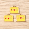 Detail of yellow enamel heart envelope charms with gold trim for DIY jewelry making - 10 Pieces Pack / Yellow