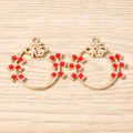 Macro view of Chinese New Year red enamel Fu character pendants with golden firecrackers - 10 Pieces Pack / Round Red Blessing Firecracker