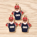 Detailed view of rugby player alloy charms with red and blue enamel finish and hanging loops - 10 Pieces Pack / Football Armor