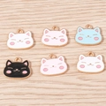 Pendentifs chat en alliage coloré avec placage doré pour créations de bijoux DIY - Lot de 10 / Multicolore