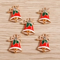 5er-Pack Weihnachtsglocken-Anhänger mit roter Emaille und glänzenden Strass-Schleifen - Rot