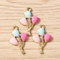 Detailed macro view of colorful enamel balloon bouquet charms for DIY jewelry making - Heart Balloon Bundle Style / 10 Pieces Pack / Blue Rose Pink
