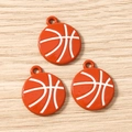 Detailed view of orange enamel basketball charms with white lines for DIY jewelry making - Basketball Shape Pendant / 10 Pieces Pack / Brown and White