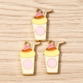 Macro detail of milkshake cup charms with colorful enamel and golden metal frames - 10 Pieces Pack / White