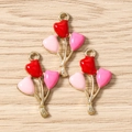 Close-up of heart-shaped balloon charms in red and pink enamel on a wooden surface - Heart Balloon Bundle Style / 10 Pieces Pack / Red Rose Pink