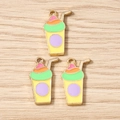 Detailed view of colorful milk tea enamel charms with gold metal edges for DIY jewelry - 10 Pieces Pack / Yellow