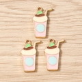 Detailed macro view of pink enamel milk tea charms for DIY jewelry and accessory making - 10 Pieces Pack / Pink