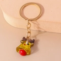 Sparkling Christmas reindeer keychain with gold glitter and red nose on gold ring - Christmas Bell Reindeer