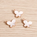 Tre ciondoli a farfalla in oro rosa con smalto bianco per creazione di gioielli fai-da-te - Smalto Bianco (YD007baise)