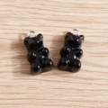 Close-up of black resin gummy bear charms with silver loops for jewelry making - 10 Pieces Pack / Black